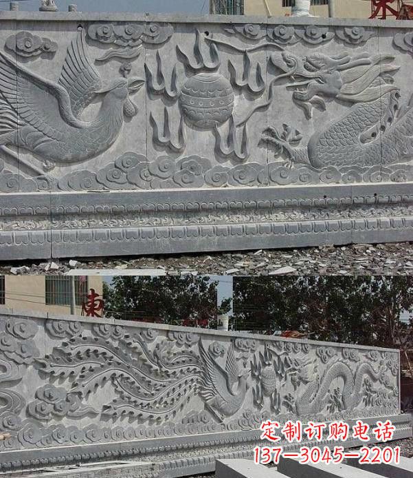 绵阳广场石浮雕龙凤戏珠影壁石雕