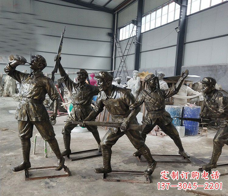 绵阳广场铜雕解放军人人物雕塑