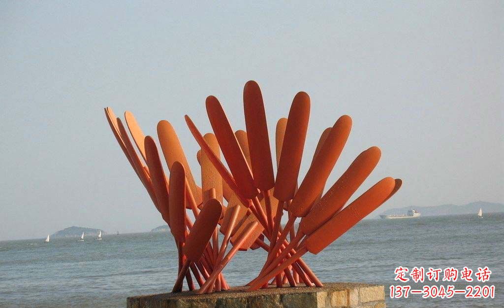 绵阳卓越海边,不锈钢抽象船桨雕塑