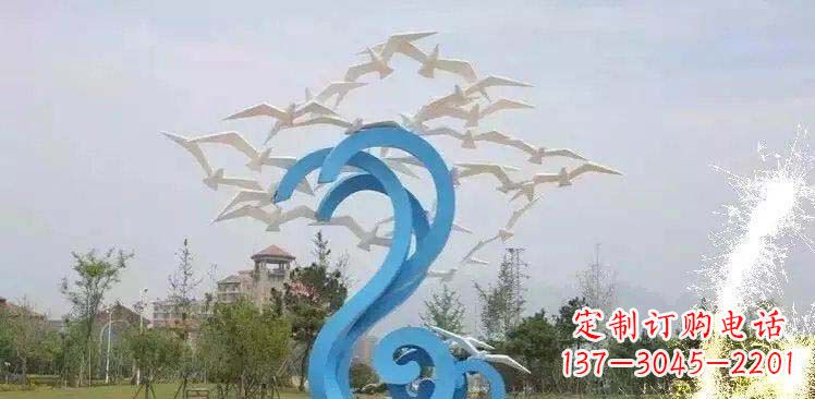 绵阳海边不锈钢海浪和海鸥雕塑