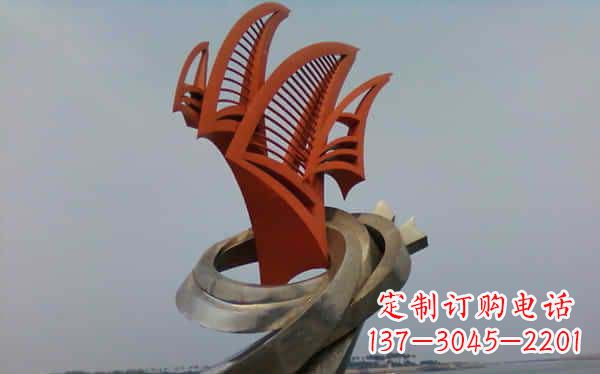 绵阳海边不锈钢海浪和帆船雕塑