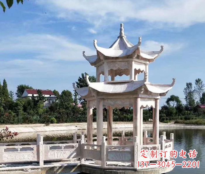 绵阳海边景观晚霞红石雕凉亭