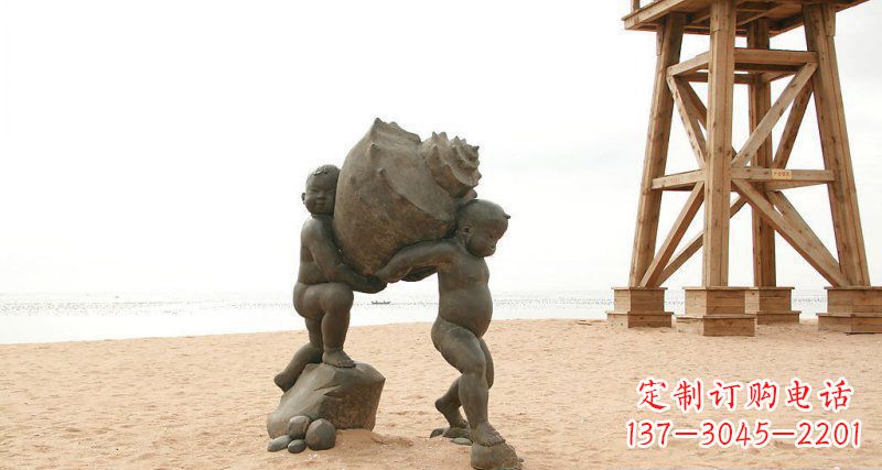 绵阳抬着海螺的小男孩景观雕塑