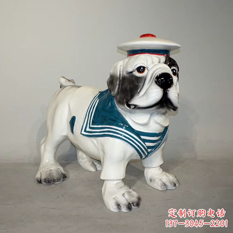 绵阳海军玻璃钢仿陶瓷斗牛犬狗雕塑