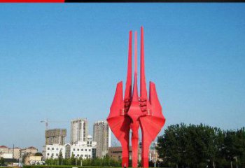 绵阳中领雕塑红色不锈钢树叶雕塑