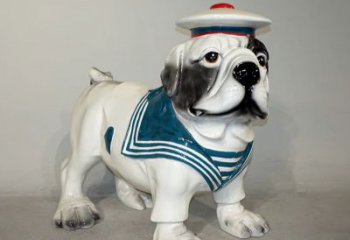 绵阳海军玻璃钢仿陶瓷斗牛犬狗雕塑