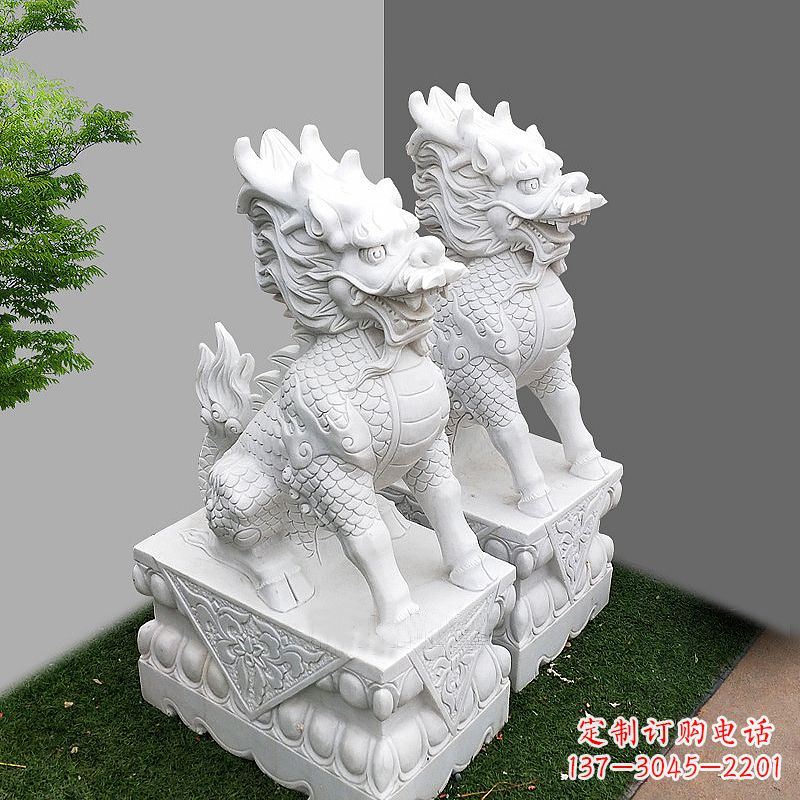 绵阳品质出众的汉白玉麒麟大门石雕塑