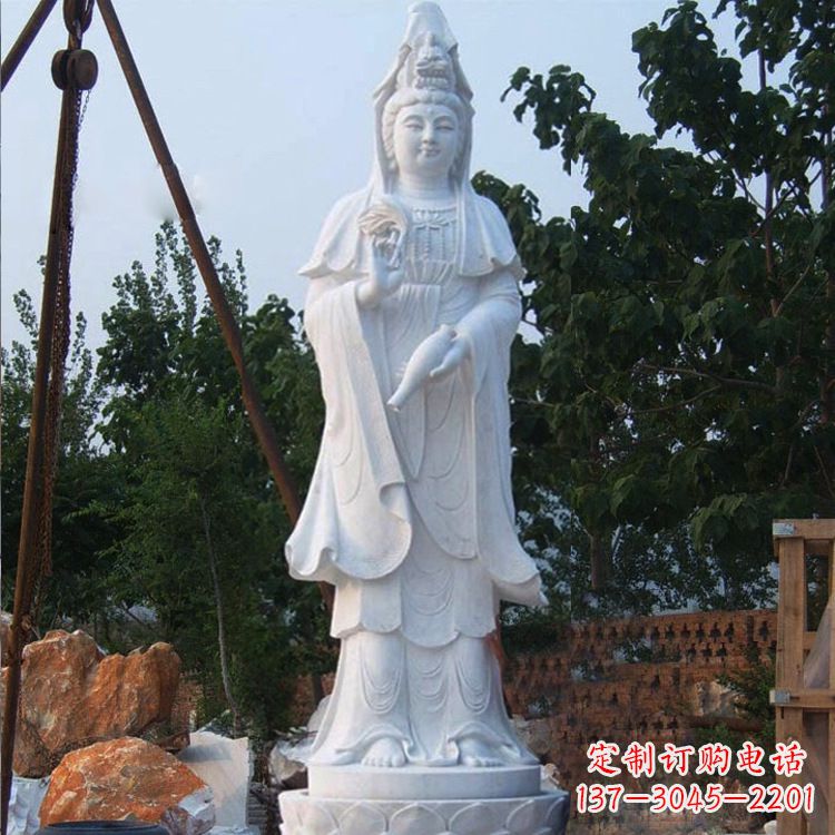 绵阳汉白玉手工观音石雕