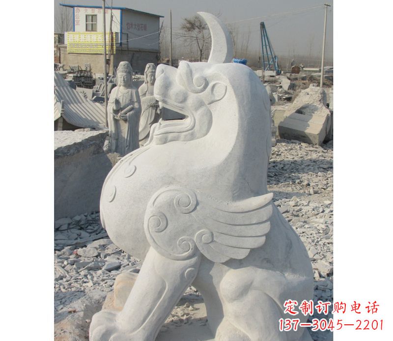绵阳汉白玉独角兽石雕,精美细腻,魅力无穷