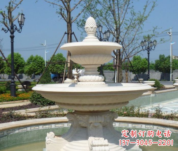 绵阳全新款白玉多层喷泉雕塑