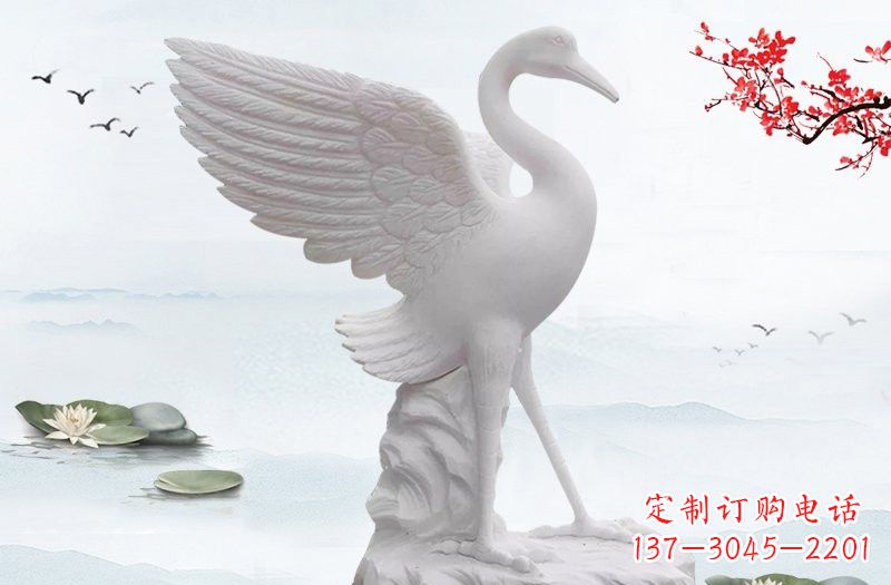 绵阳汉白玉公园动物仙鹤石雕