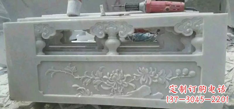 绵阳汉白玉花朵浮雕栏板,精致深具视觉立体感
