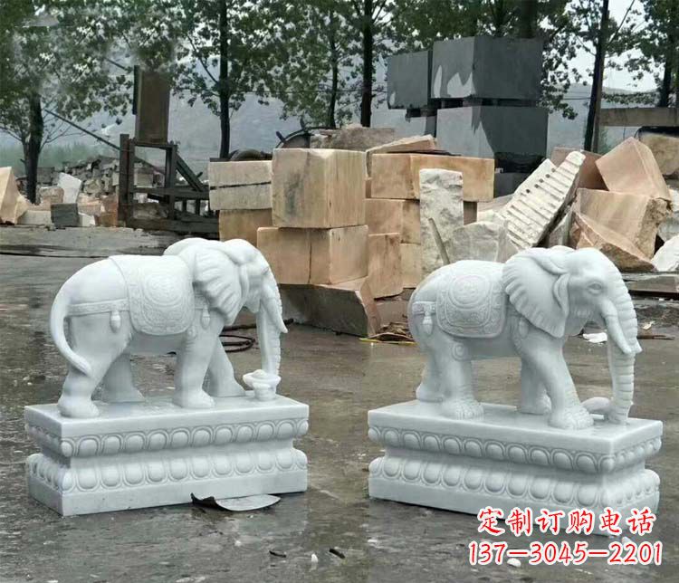 绵阳汉白玉吉祥如意大象门口石雕
