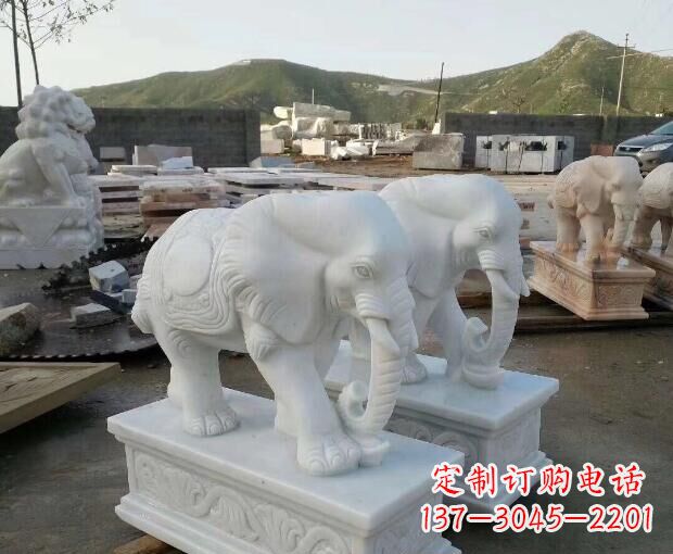 绵阳汉白玉吉祥如意大象门口石雕 (2)