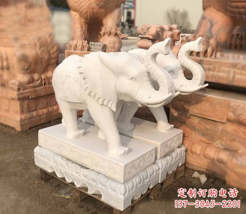 绵阳汉白玉吉祥如意大象门口镇宅招财石雕