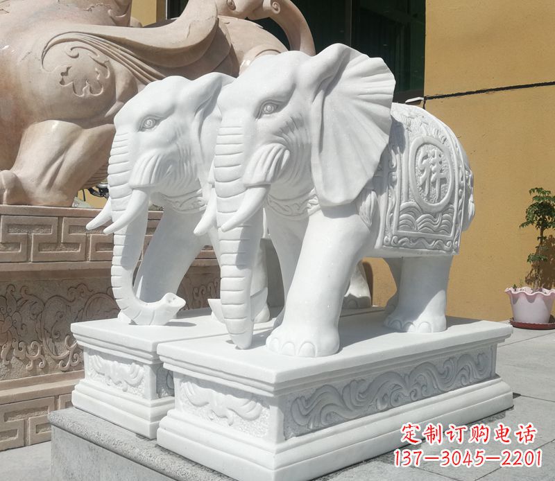 绵阳属于你的祝福——汉白玉吉祥如意门口招财大象雕塑