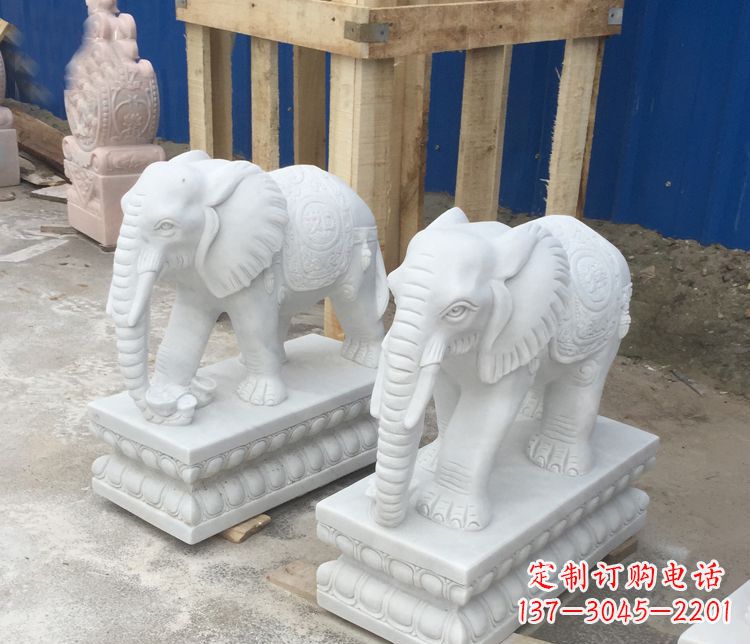 绵阳汉白玉吉祥如意门口招财大象石雕 (2)