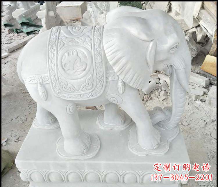 绵阳汉白玉吉祥如意门口招财镇宅大象石雕