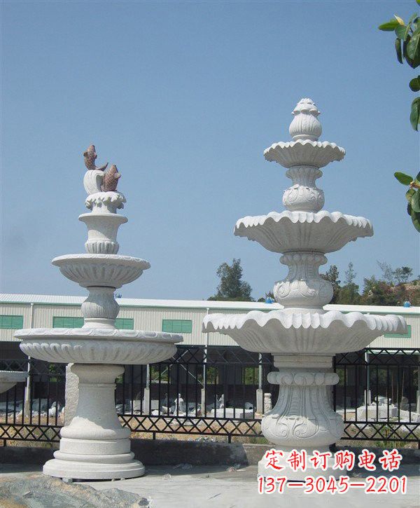 绵阳汉白玉简约三层喷泉雕塑