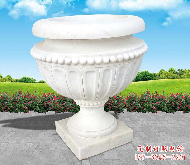 绵阳精美汉白玉花盆雕塑