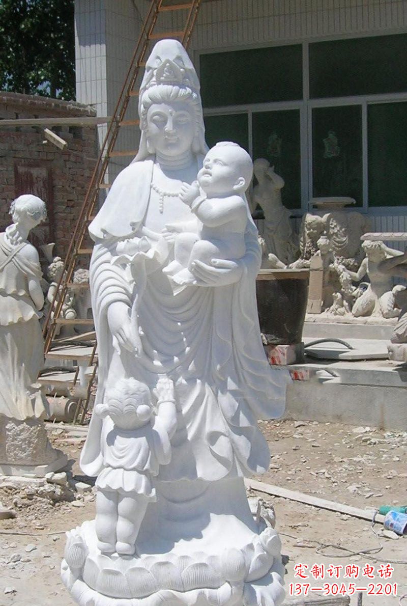 绵阳汉白玉精雕观音立式送子