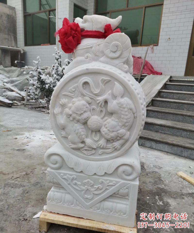 绵阳汉白玉门墩雕塑,招财进宝!