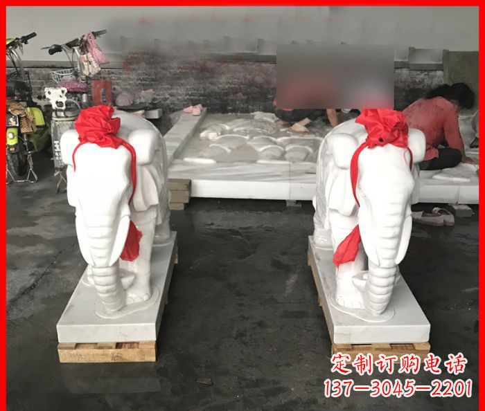绵阳汉白玉雕刻招财小象,让你的家门口更加灵气