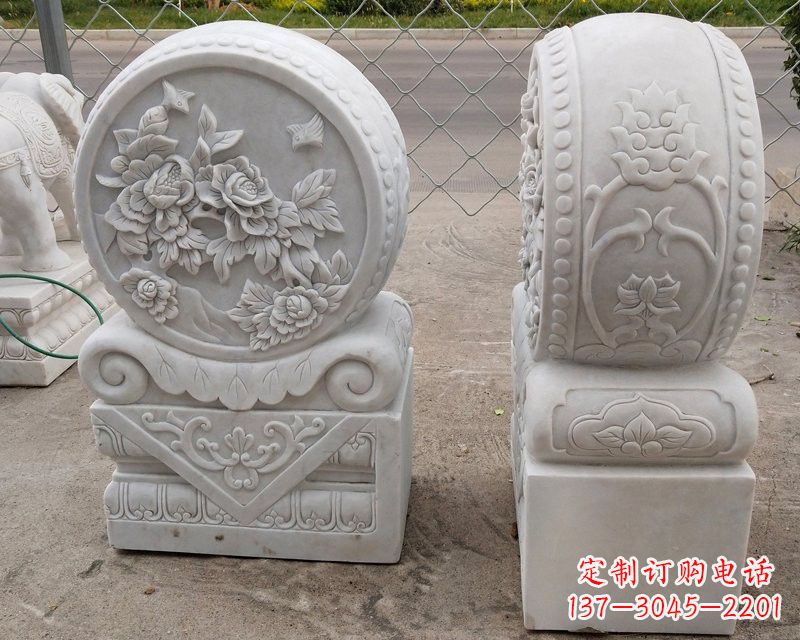 绵阳汉白玉牡丹花门墩雕塑