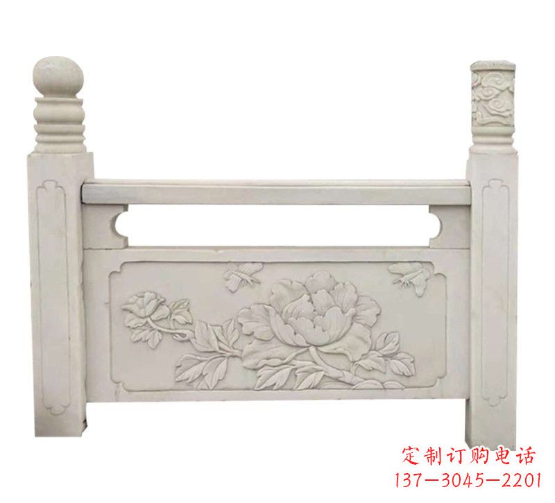 绵阳汉白玉牡丹花浮雕栏板,雕塑定制精品