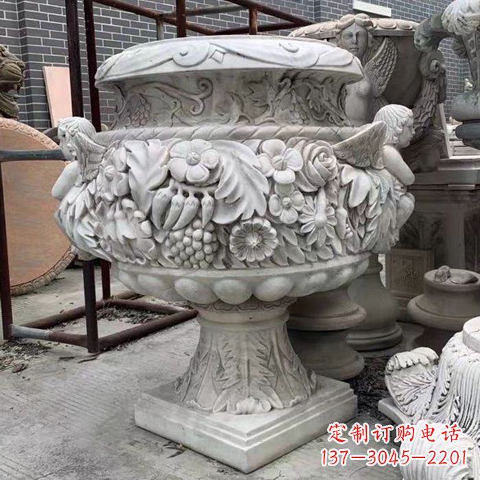 绵阳汉白玉欧式人物花盆石雕