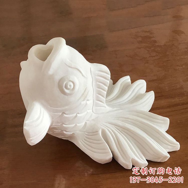 绵阳汉白玉喷水金鱼石雕-园林水景创意动物雕塑摆件
