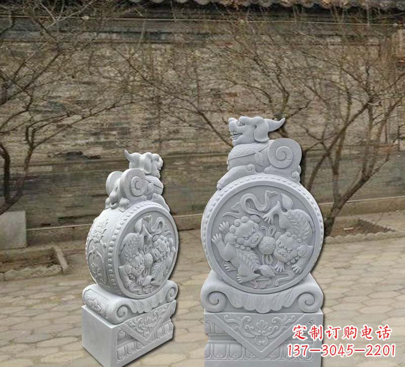 绵阳精美汉白玉貔貅门墩