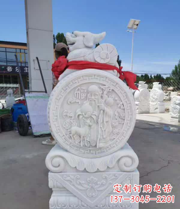 绵阳汉白玉貔貅石门墩雕塑