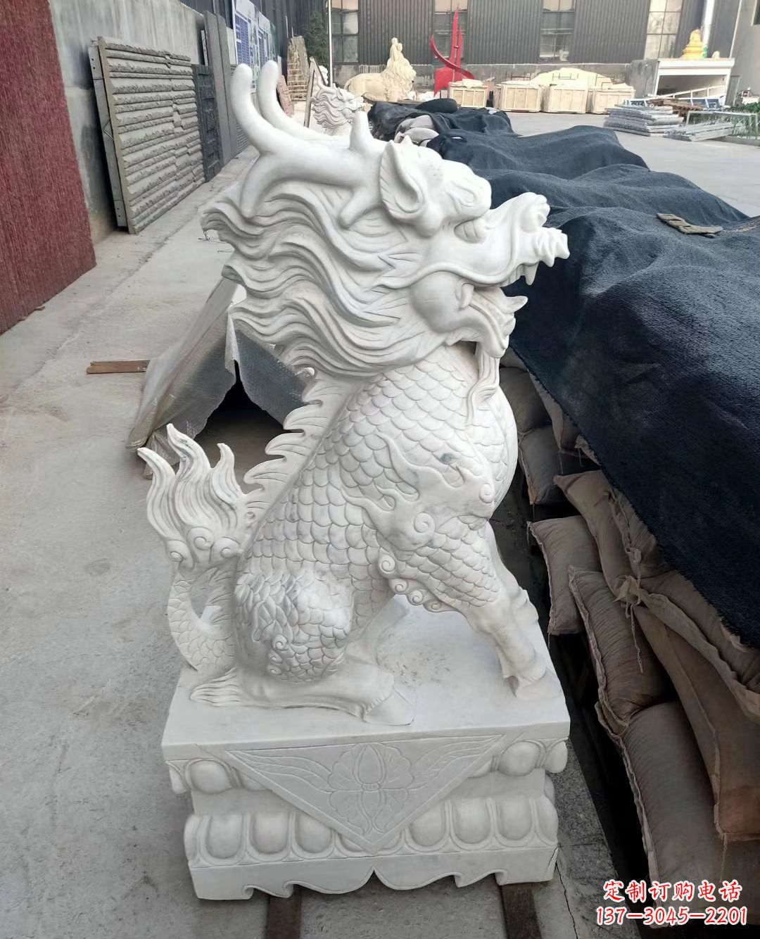 绵阳汉白玉麒麟雕塑 镇宅招财神兽石雕