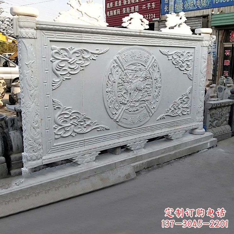 绵阳汉白玉麒麟石雕影壁墙-庭院别墅院落大门古建萧墙