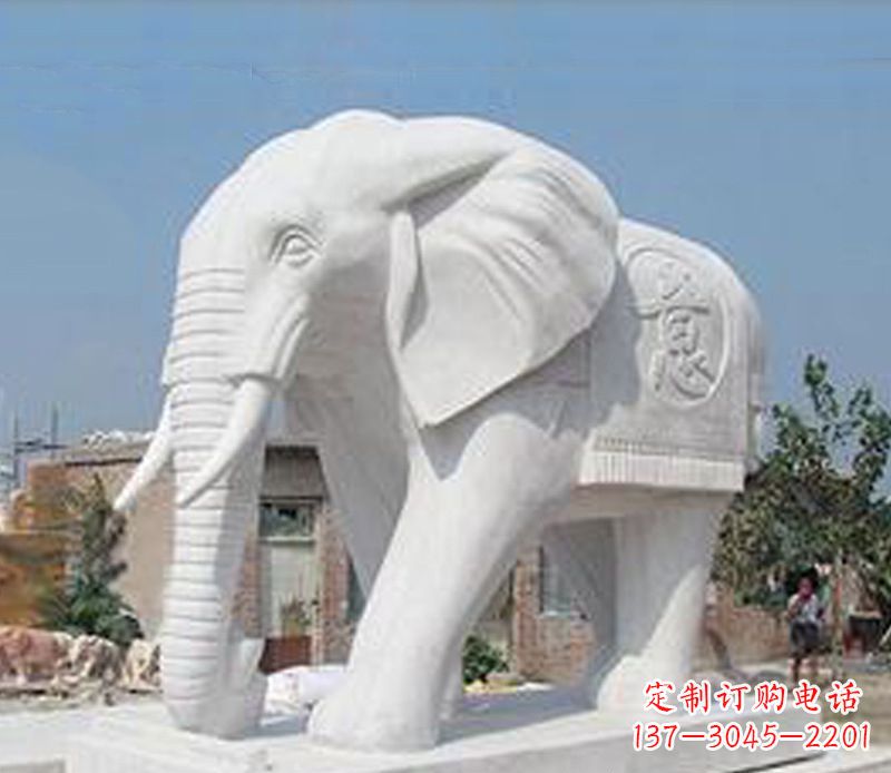 绵阳汉白玉手工雕琢定制精美大象雕塑