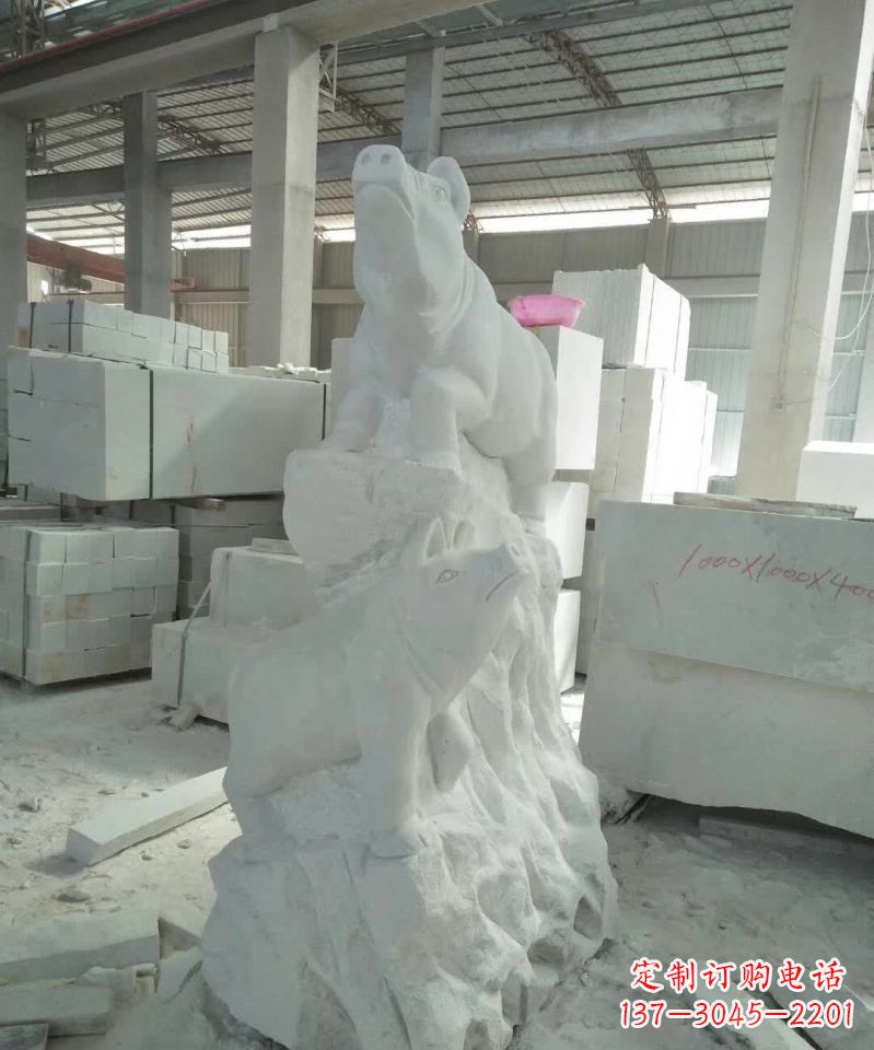 绵阳瑞颜祥彩汉白玉生肖猪雕塑