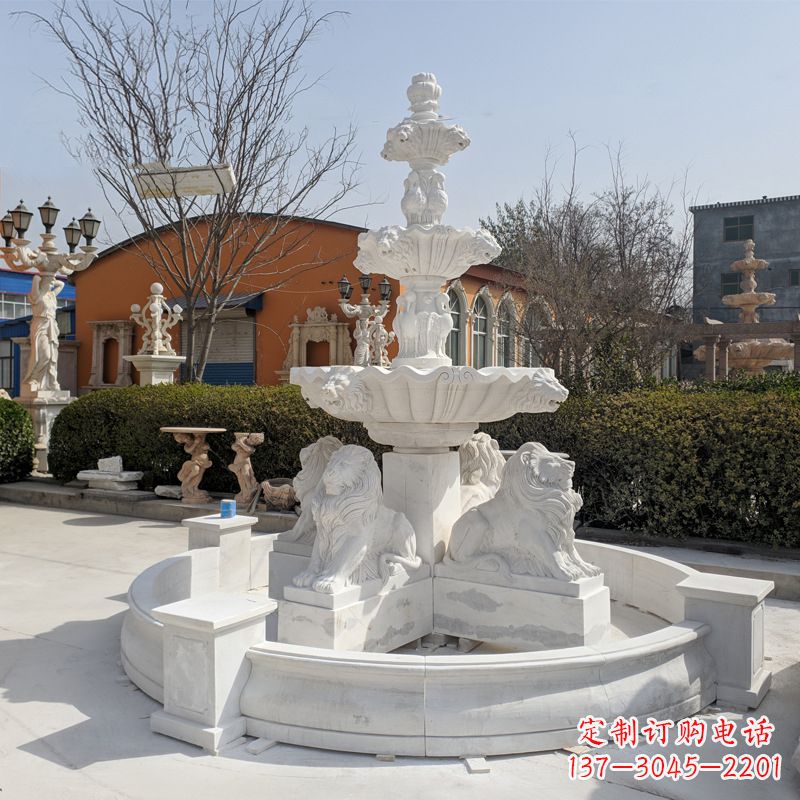 绵阳定制白玉狮子喷泉雕塑