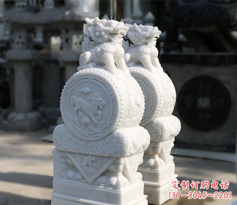 绵阳汉白玉狮子辟邪门墩雕塑