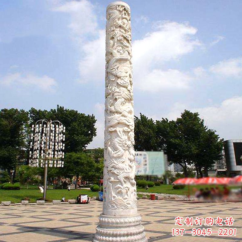 绵阳汉白玉石雕刻龙柱是由中国领雕塑厂家定制的…