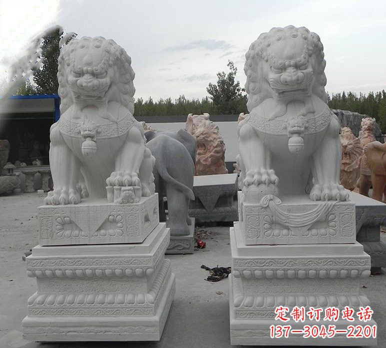 绵阳汉白玉守门狮子雕塑
