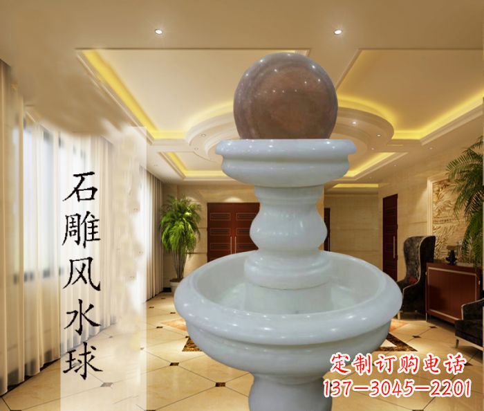 绵阳汉白玉双层风水球别墅石雕