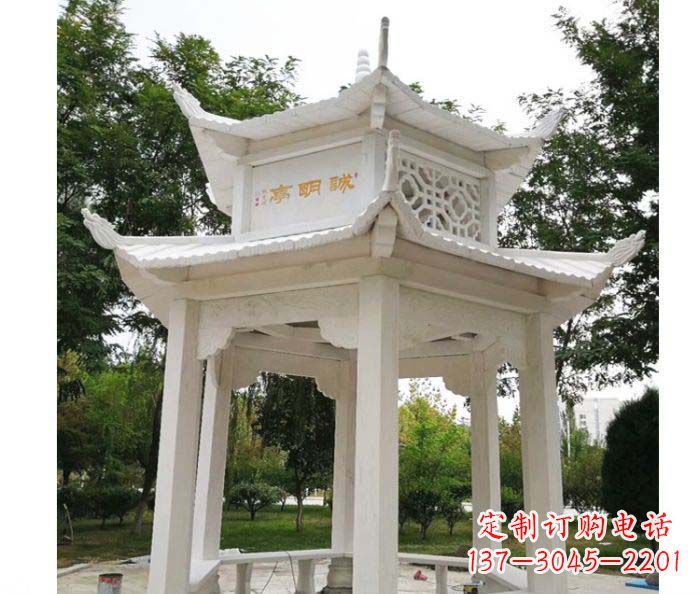 绵阳汉白玉双层六角凉亭公园石雕