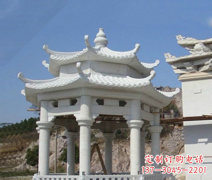 绵阳汉白玉双层石雕凉亭