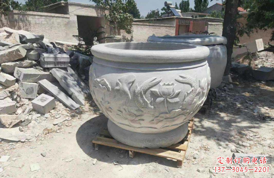 绵阳汉白玉水缸,精美完美的雕刻纪念