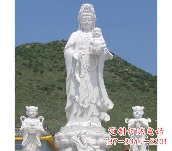 绵阳汉白玉送子观音善财童子龙女雕塑