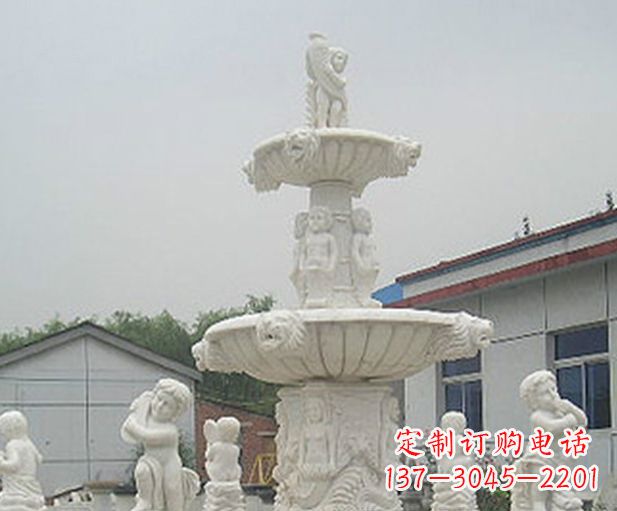绵阳汉白玉天使大型喷泉石雕