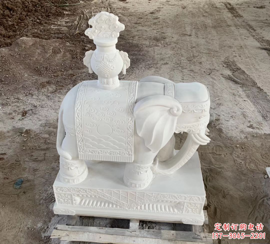 绵阳汉白玉驮宝瓶大象石雕