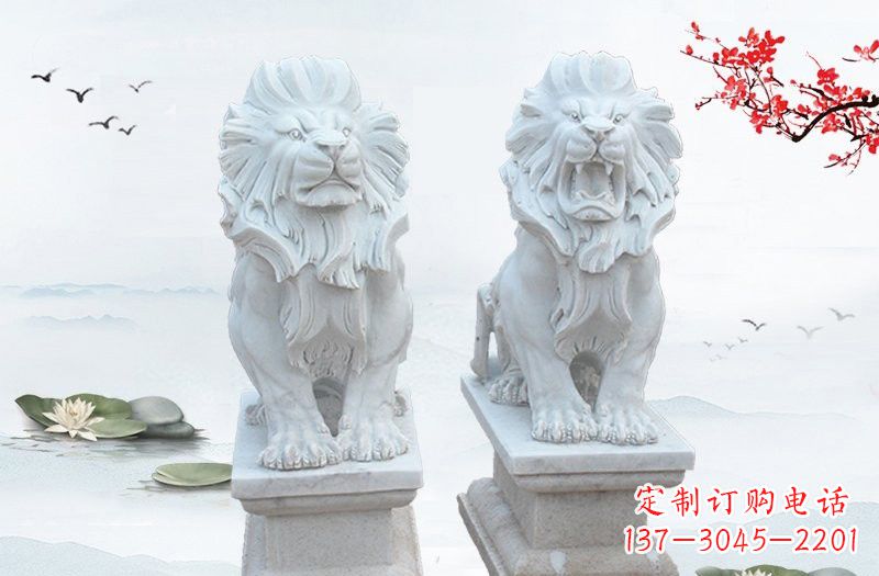 绵阳精美雕刻的汉白玉西洋狮子