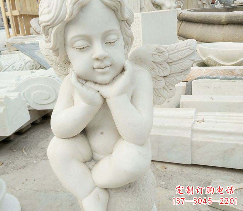 绵阳汉白玉小天使西方儿童石雕,让孩子们拥有属于自己的天使